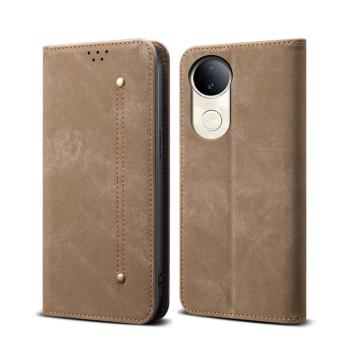DENIM Peňaženkový kryt pre Vivo V50 5G šedohnedý