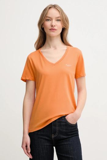 Bavlnené tričko Pepe Jeans MACY V-NECK dámske, oranžová farba, PL506051