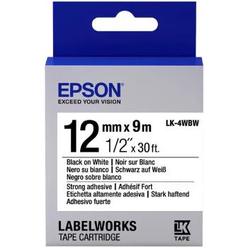 Epson LabelWorks LK-4WBW C53S654016 12mm x 9m, čierna tlač / biely podklad, silne priľnavá, originálna páska