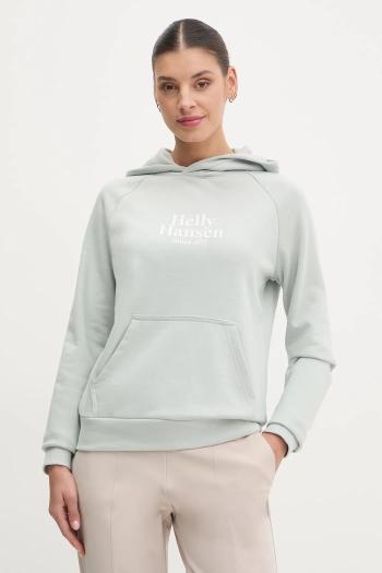 Mikina Helly Hansen dámska, zelená farba, s kapucňou, s nášivkou, 54239