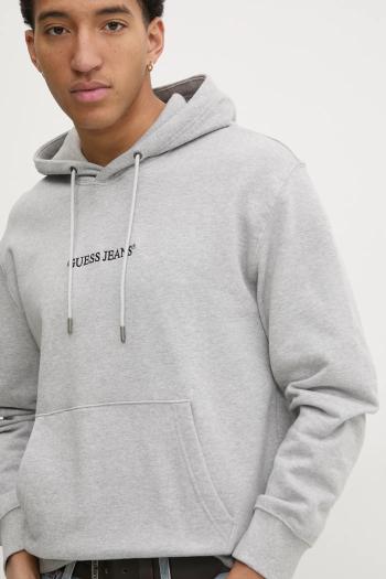 Mikina Guess Jeans pánska, šedá farba, s kapucňou, s nášivkou, M5RQ38 KCPR1