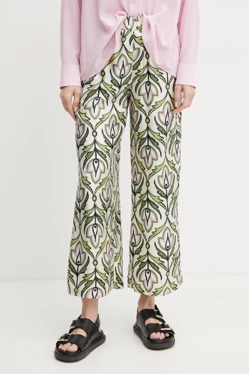Hodvábne nohavice Weekend Max Mara dámske, béžová farba, široké, vysoký pás, 2515131091600