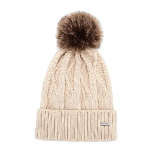 Dámska krémová čiapka s nadýchaným brmbolcom — štýl a pohodlie na zimu 101-HF-005-9