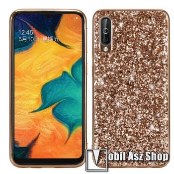 Műanyag védő tok / hátlap - szilikon szegély - CSILLOGÓ FLITTER MINTÁS - ARANY - SAMSUNG SM-A307F Galaxy A30s / SAMSUNG SM-A505F Galaxy A50 / SAMSUNG Galaxy A50s