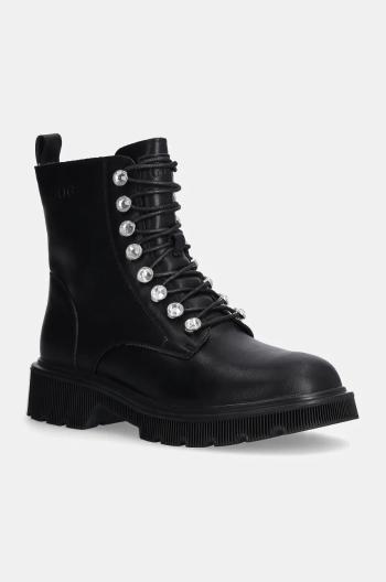Kožené členkové topánky GOE dámske, čierna farba, na plochom podpätku, OO2N4103 BLACK