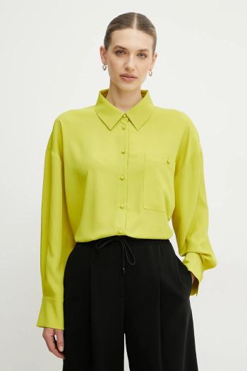 Košeľa Twinset dámska, zelená farba, voľný strih, s klasickým golierom, 251AP2246