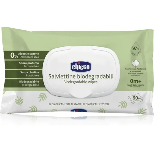 Chicco Biodegradable Baby Wipes detské jemné vlhčené obrúsky 60 ks