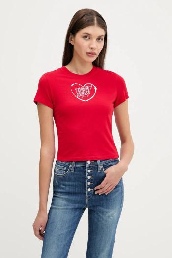 Bavlnené tričko Tommy Jeans dámske, červená farba, DW0DW21390
