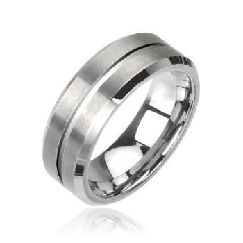 Wolfrámový prsteň v striebornej farbe, brúsený - Veľkosť: 69 mm
