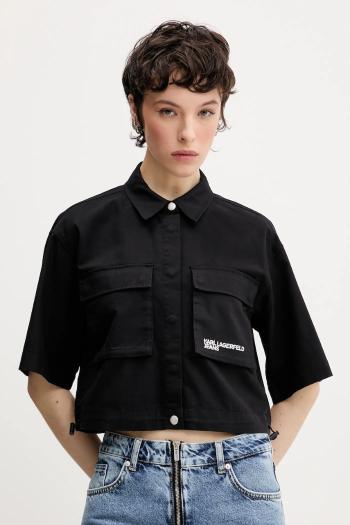 Košeľa Karl Lagerfeld Jeans dámska, čierna farba, voľný strih, s klasickým golierom, A2W11001