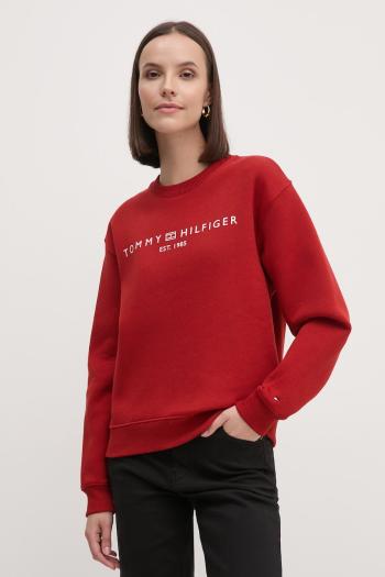 Mikina Tommy Hilfiger dámska, červená farba, s potlačou, WW0WW39791