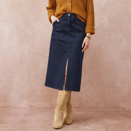 Midi sukňa s vreckami a rozparkom vpredu