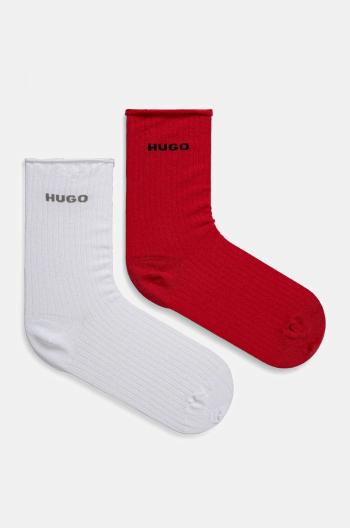 Ponožky HUGO 2-pak dámske, červená farba, 50502080