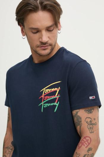 Bavlnené tričko Tommy Jeans pánske, tmavomodrá farba, s potlačou, DM0DM20771