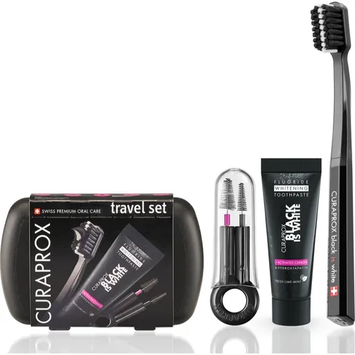 Curaprox Travel Set Black is White cestovná sada na zuby, jazyk a ďasná