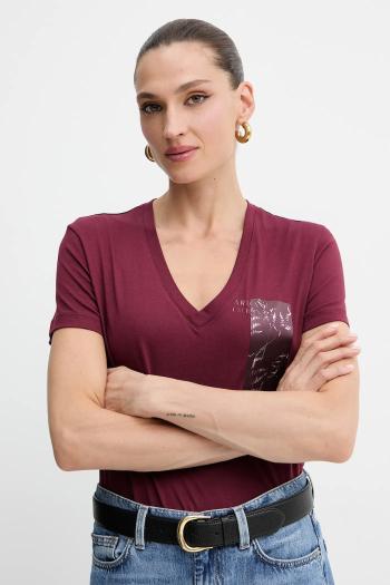 Bavlnené tričko Armani Exchange dámske, bordová farba, XW001358 AF10356