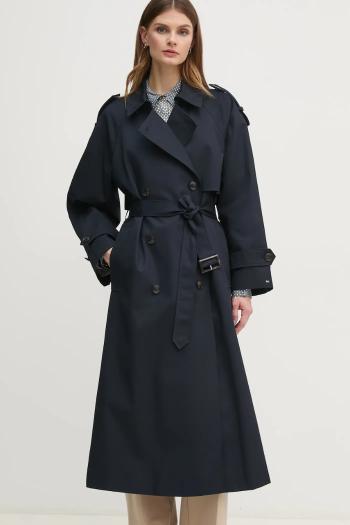 Bavlnený trenčkot Tommy Hilfiger tmavomodrá farba, prechodný, oversize, WW0WW45918