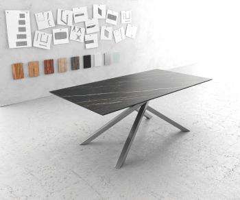 Jedálenský stôl Edge 200x100cm Laminam® keramický hnedý krížový