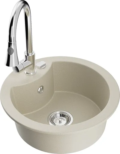 MEXEN/S MEXEN/S - Diego granitový drez 1-miska vrátane batérie Elia, béžová 6512-69-670101-00