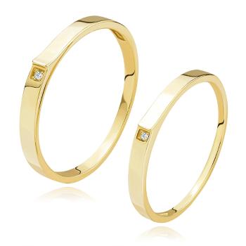 Obrúčky v žltom 14K zlate - číry briliant, zdvihnutý koniec ramena - Veľkosť: 49 mm