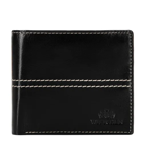 Pánska kožená peňaženka s prešívaním, čierna 14-1-119-LG1