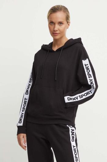 Mikina Dkny dámska, čierna farba, s kapucňou, s nášivkou, DP4T9950