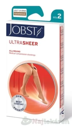 Jobst Ultra Sheer kompresívne lýtkové pančuchy kratšia dĺžka so zatvorenou špičkou karamelové