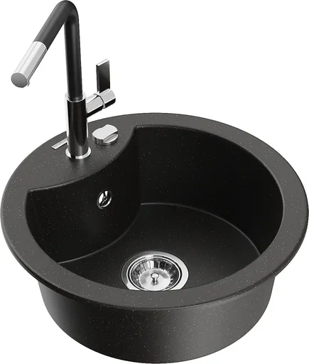 MEXEN/S MEXEN/S - Diego granitový drez 1-miska vrátane batérie Flora, čierna/zlatá metalik 6512-75-670401-07