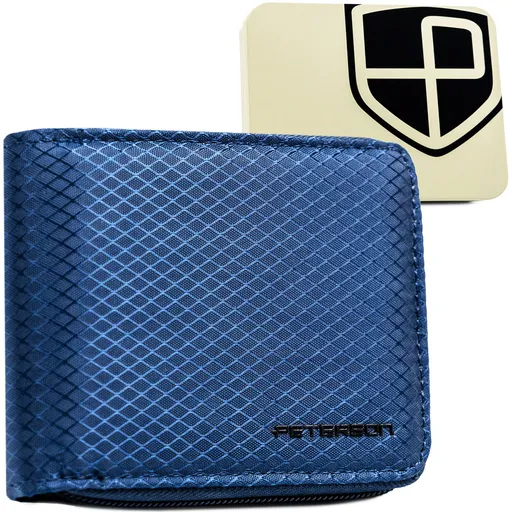 Tmavomodrá pánska peňaženka s módnym geometrickým vzorom, zapínanie na zips - Peterson
