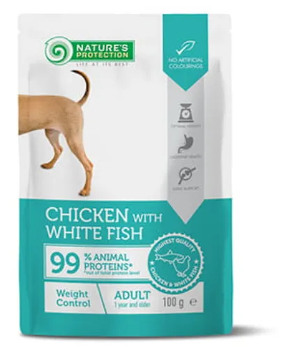Natures Protection dog adult weight control chicken & white fish kapsičky pre psy 22 x 100g