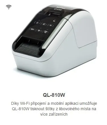 BROTHER tlačiareň štítkov QL-810W - 62mm, termotlač, WIFI, Profi Tlačiareň Štítkov / po dokúpení DK-22251 tlač červená /