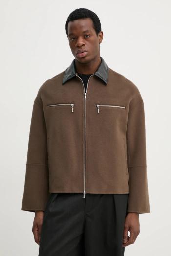 Vlnené košeľové sako Nanushka MALACHI hnedá farba, prechodná, oversize, NM25RSJK04326