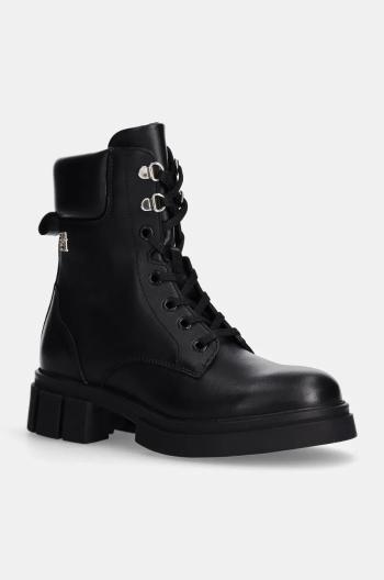 Kožené workery Tommy Hilfiger LACE-UP BIKER LEATHER dámske, čierna farba, na platforme, FW0FW08167