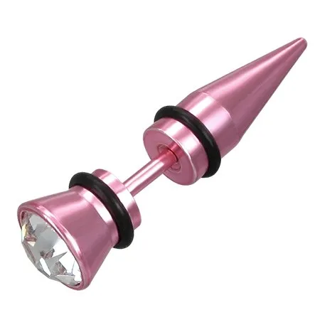 Falošný piercing neónovo ružový s veľkým zirkónom