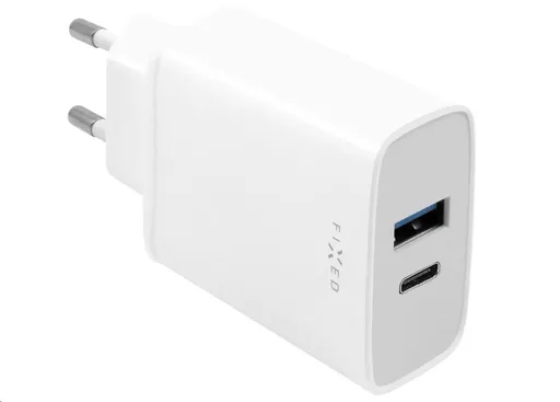 FIXED nabíjačka do siete, konektor USB-C + USB-A, podpora PD, 30 W, biela