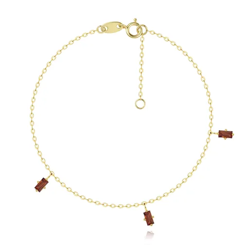 Náramok v žltom 14K zlate - prírodný červený granát obdĺžnikového tvaru