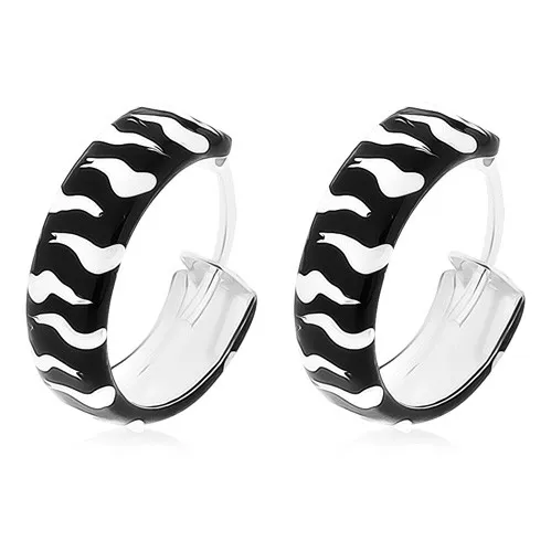 Čierno-biele kruhy, strieborné 925 náušnice s glazúrovaným povrchom, 15 mm