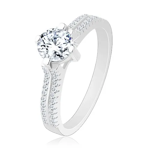 Strieborný prsteň 925, vyvýšený okrúhly zirkón, číre zirkónové línie - Veľkosť: 50 mm