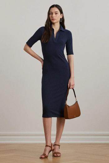 Šaty Lauren Ralph Lauren tmavomodrá farba, midi, priliehavé, 200973609