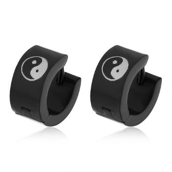 Kĺbové náušnice z ocele 316L čiernej farby, YIN - YANG symbol