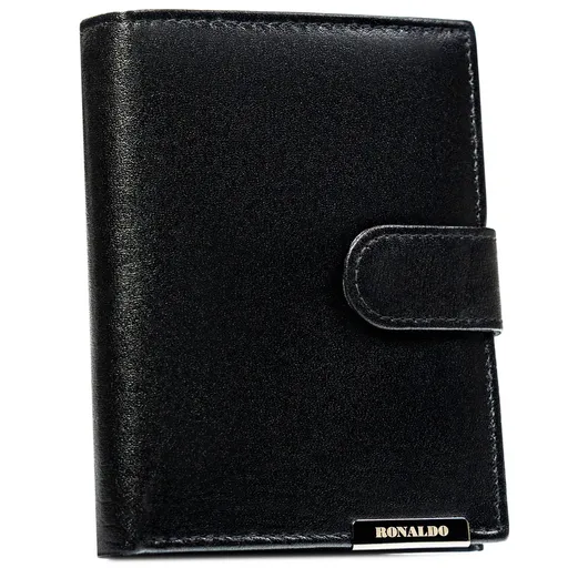 Veľká, vertikálna pánska peňaženka z pravej kože v čiernej farbe so zapínaním na patentný patent - Ronaldo
