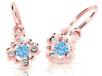 Cutie Jewellery Trblietavé detské náušnice z ružového zlata C2253-10-X-4 svetlo modrá