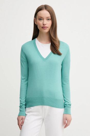 Sveter s prímesou hodvábu United Colors of Benetton tyrkysová farba, ľahké, 1ZRED402L