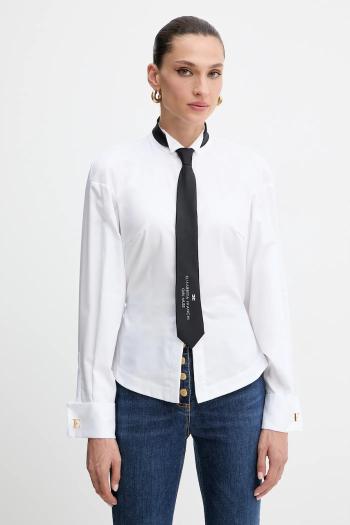 Bavlnená košeľa Elisabetta Franchi biela farba, voľný strih, so stojačikom, CA09156E2