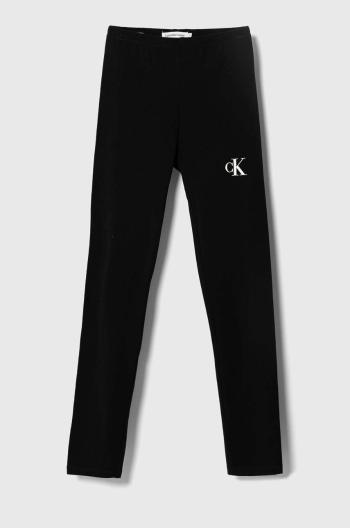 Detské legíny Calvin Klein Jeans čierna farba, jednofarebné