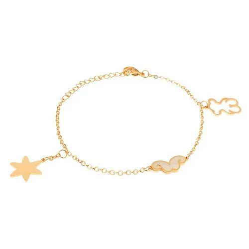 Oceľový náramok zlatej farby, kontúra medvedíka, hviezda, fúziky
