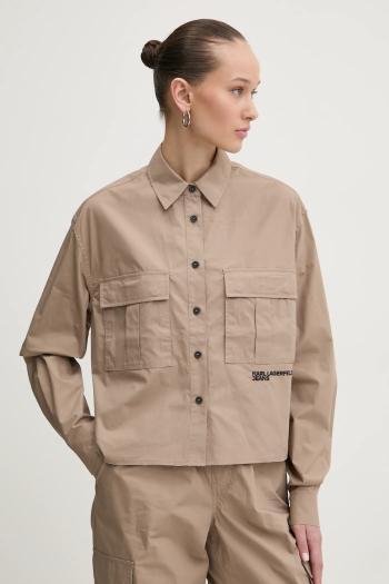 Košeľa Karl Lagerfeld Jeans dámska, béžová farba, voľný strih, s klasickým golierom, A1W11032