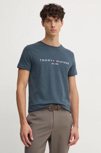 Bavlnené tričko Tommy Hilfiger pánsky, šedá farba, s nášivkou