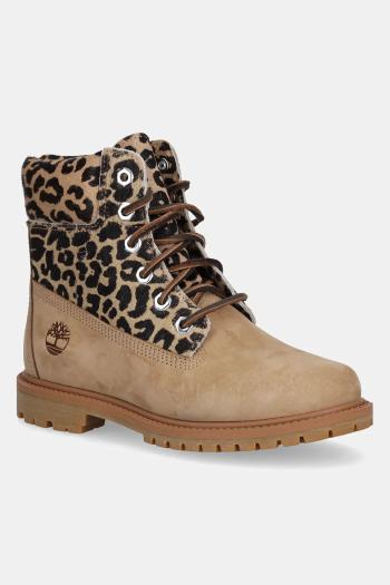 Timberland bőr bakancs Premium 6 Inch Lace Up zöld, lapos talpú, TB0A5M5NEN31