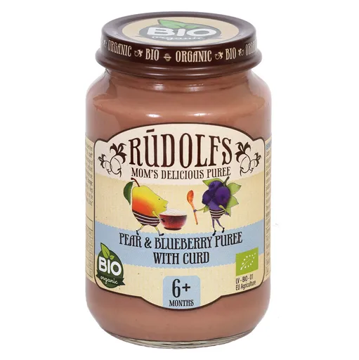 RUDOLFS Bio hruška, čučoriedky, tvaroh 6m + 190 g